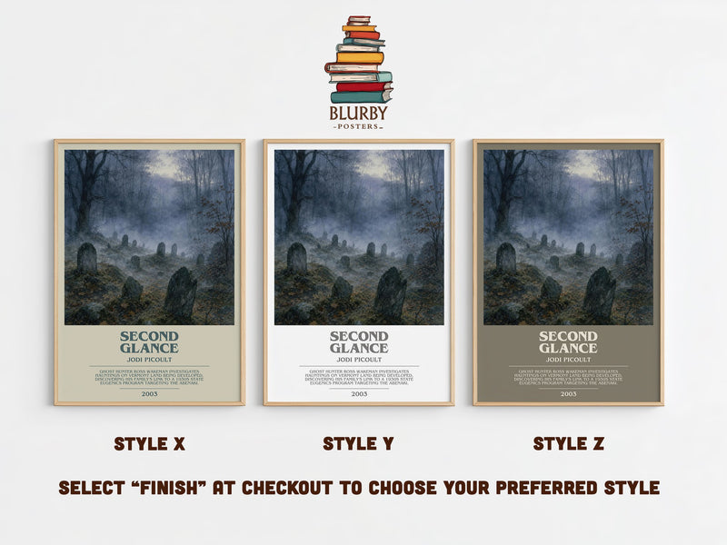 Second Glance bookish print in frame leaning in hallway – contemporary fiction wall art