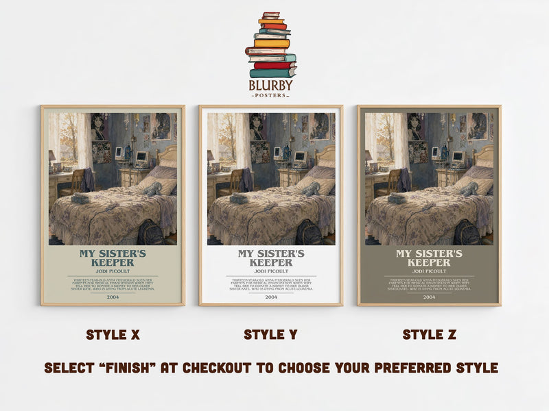 My Sister's Keeper bookish print in frame leaning in hallway – contemporary fiction wall art