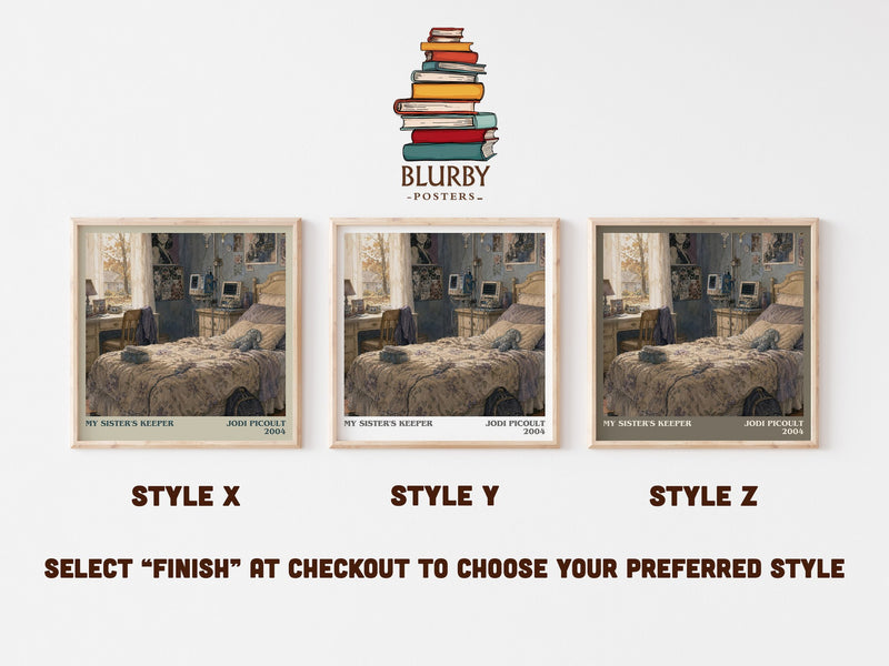 My Sister's Keeper literary print in frame leaning in hallway – contemporary fiction wall art