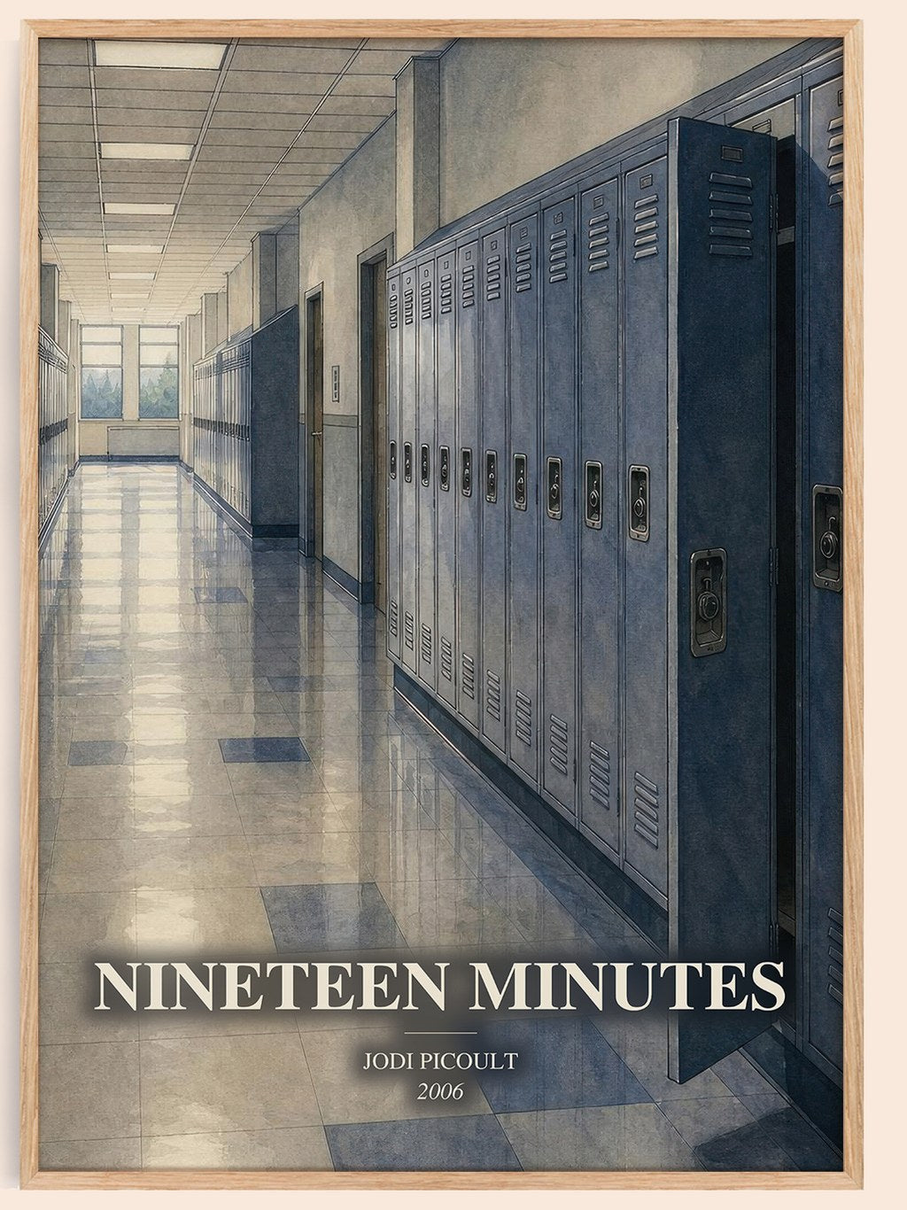 Nineteen Minutes watercolour book poster by Jodi Picoult – framed literary art print