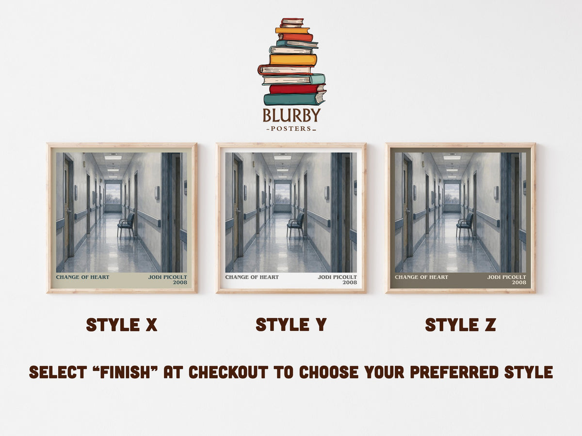 Change of Heart literary print in frame leaning in hallway – contemporary fiction wall art (mockup)
