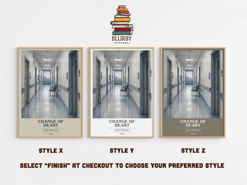 Change of Heart book cover print in frame leaning in hallway – contemporary fiction wall art