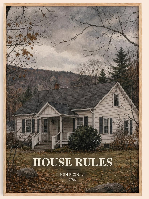 House Rules watercolour book poster by Jodi Picoult – framed literary art print