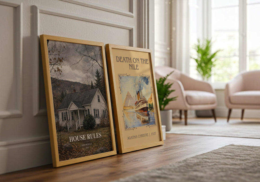 House Rules watercolour print framed by window – literary home decor