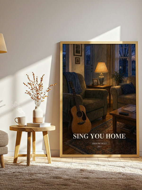 Sing You Home watercolour print in frame leaning in hallway – contemporary fiction wall art