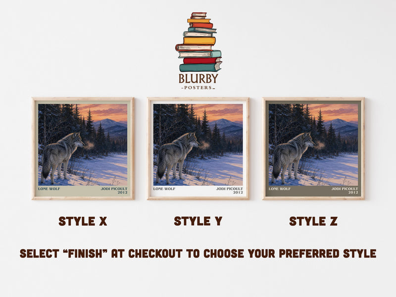 Lone Wolf literary print in frame leaning in hallway – contemporary fiction wall art
