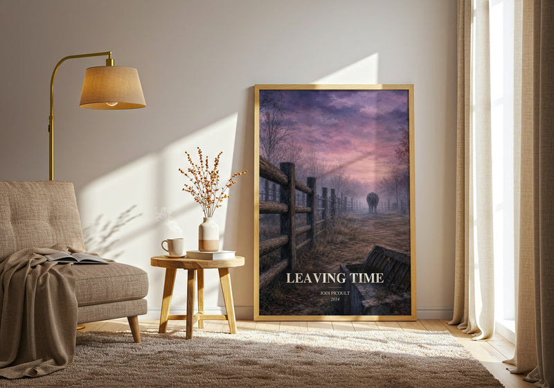 Leaving Time watercolour print in frame leaning in hallway – mystery wall art