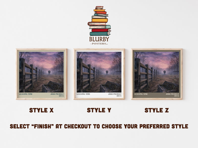 Leaving Time literary print in frame leaning in hallway – mystery wall art