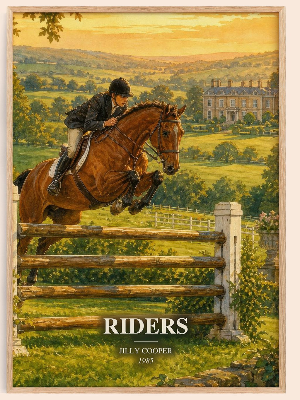 Riders watercolour book poster by Jilly Cooper – framed literary art print
