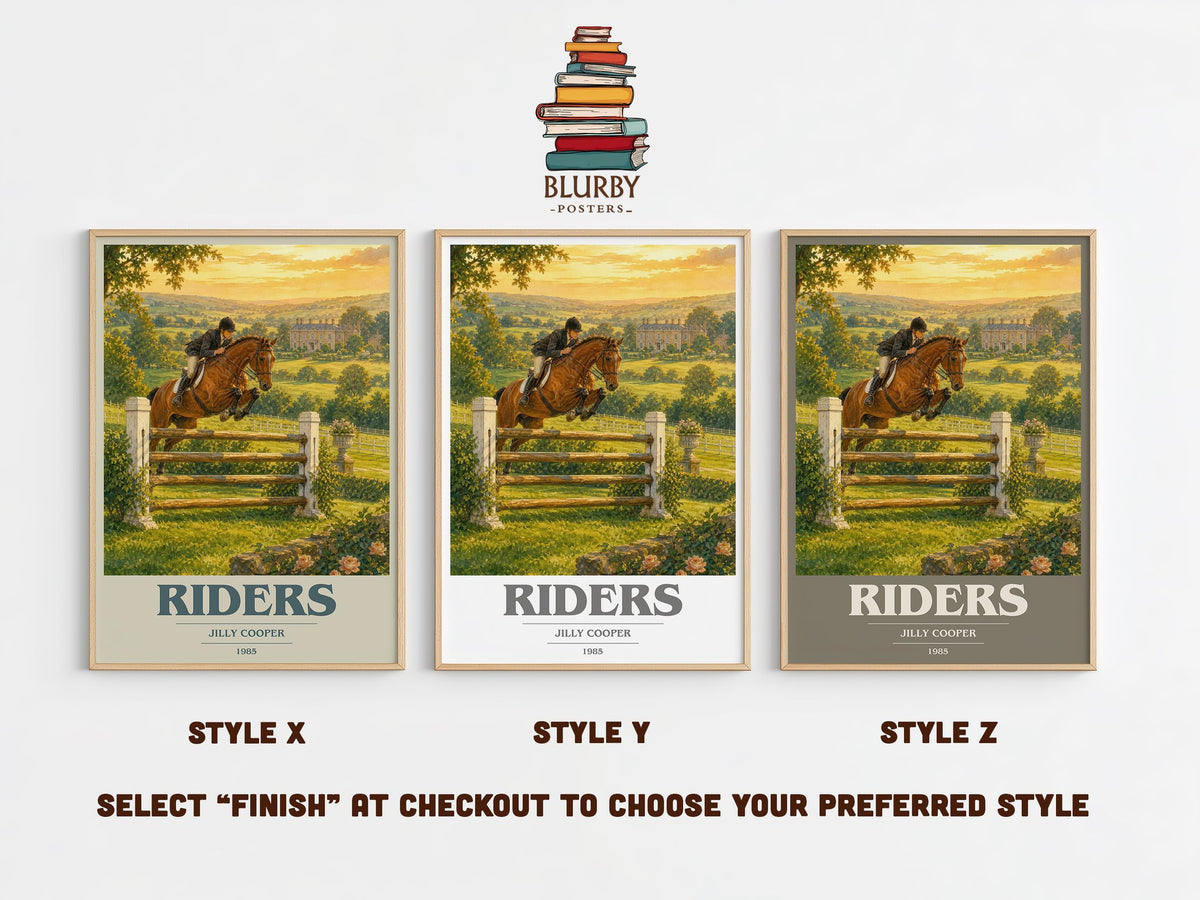Riders book cover print in frame leaning in hallway – romance wall art (mockup)