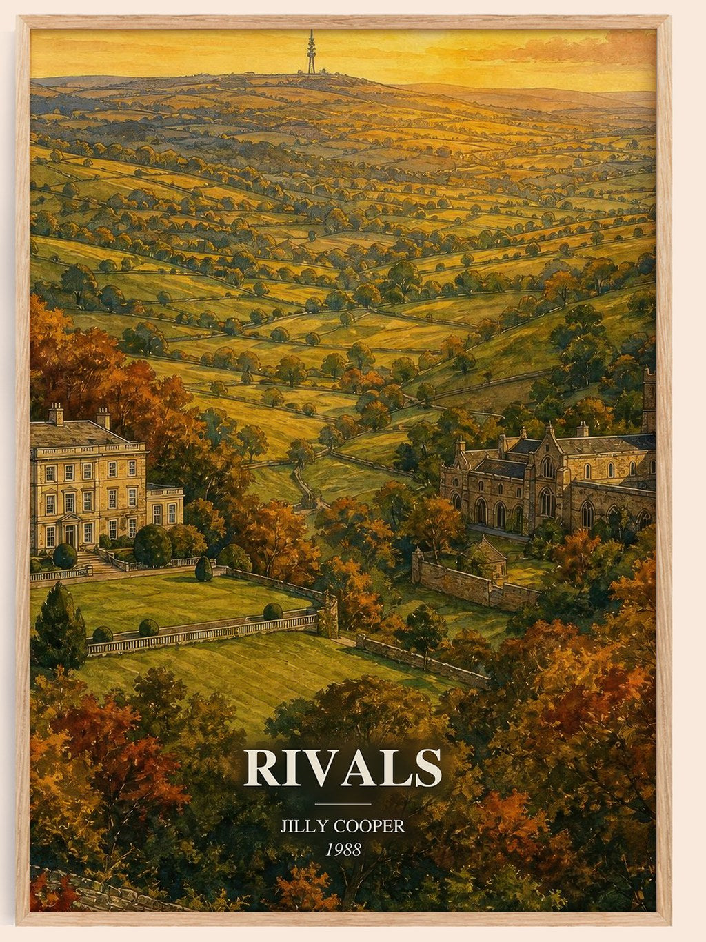 Rivals watercolour book poster by Jilly Cooper – framed literary art print