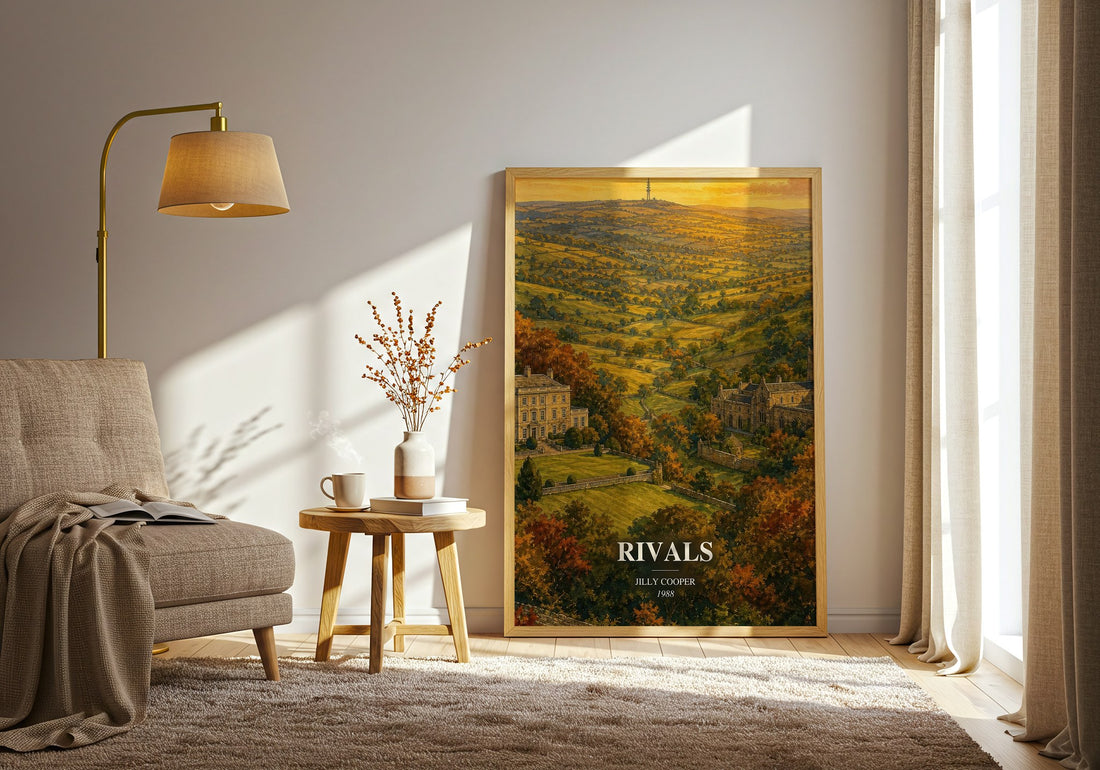 Rivals watercolour print in frame leaning in hallway – romance wall art (mockup)