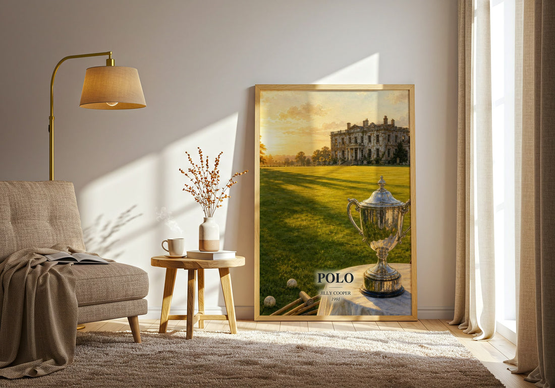 Polo watercolour print in frame leaning in hallway – romance wall art (mockup)