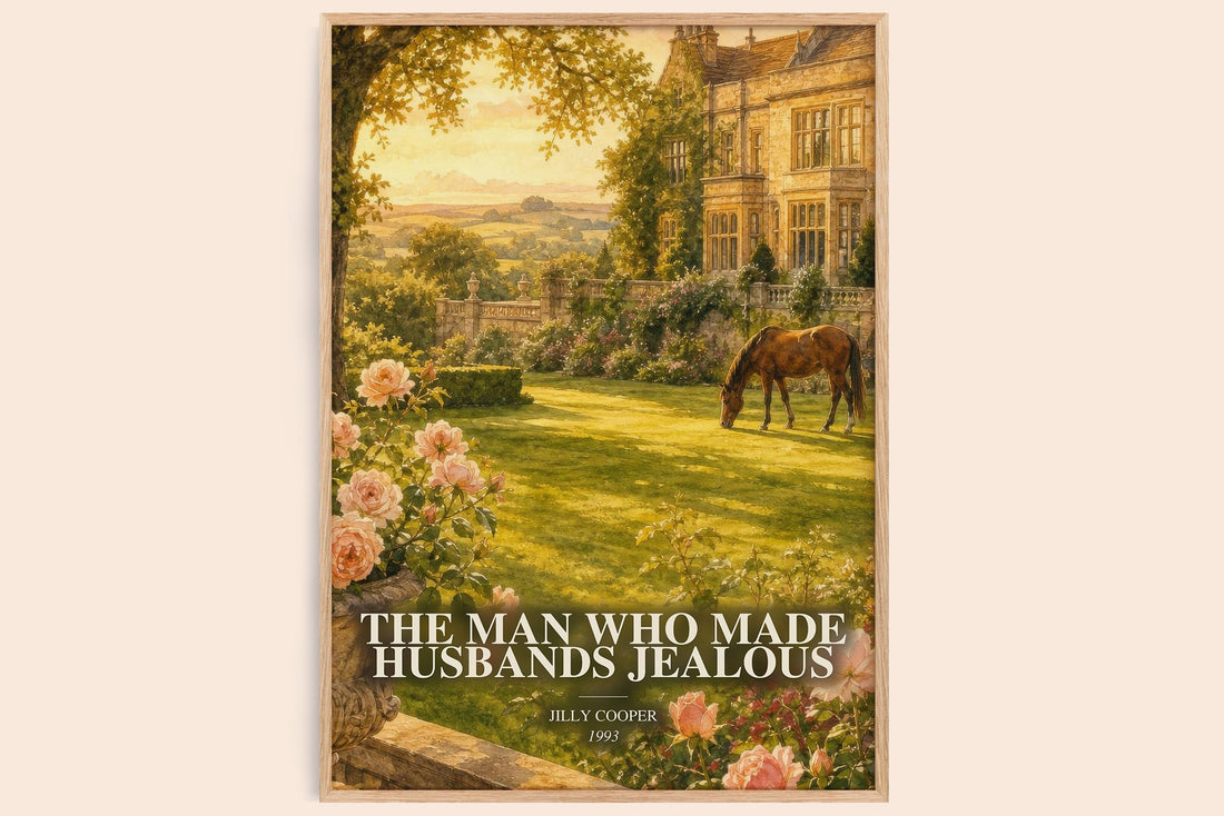 The Man Who Made Husbands Jealous watercolour book poster by Jilly Cooper – framed literary art print