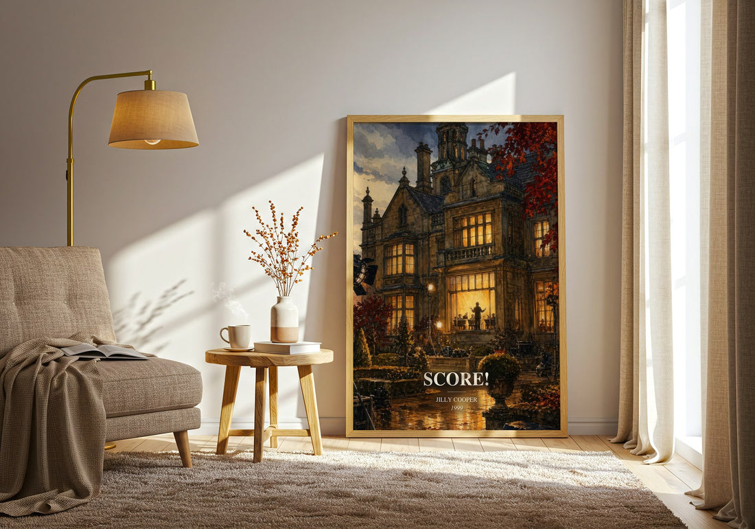 Score! watercolour print in frame leaning in hallway – romance wall art (mockup)