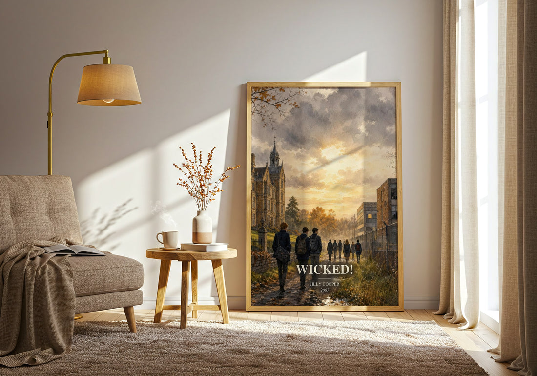 Wicked! watercolour print in frame leaning in hallway – romance wall art (mockup)