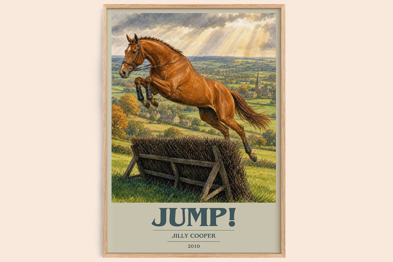 Jump! book cover book poster by Jilly Cooper – framed literary art print