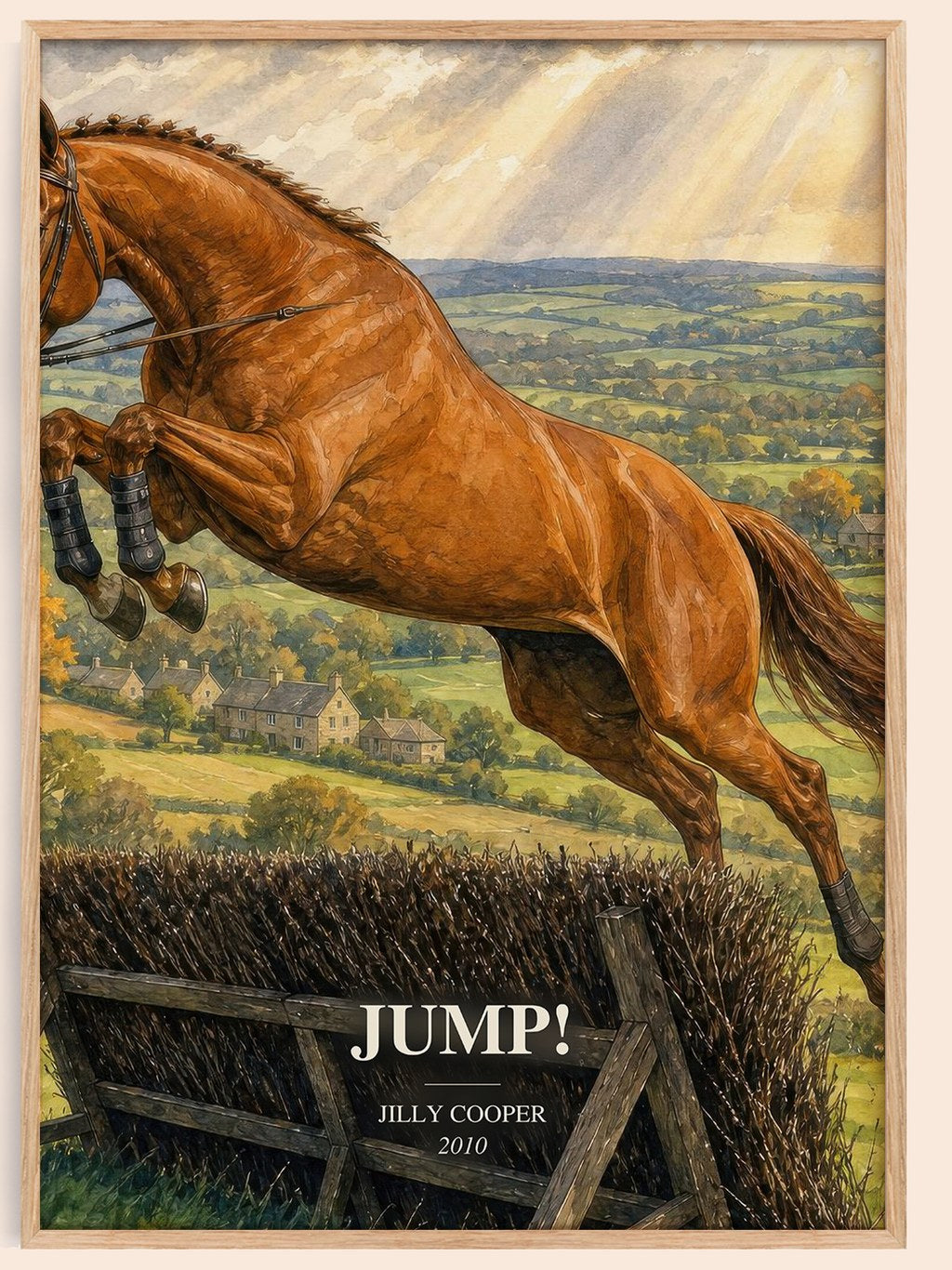 Jump! watercolour book poster by Jilly Cooper – framed literary art print