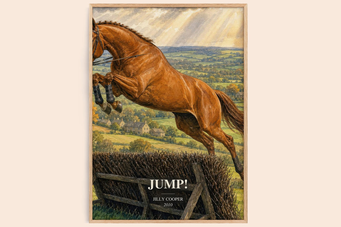 Jump! watercolour book poster by Jilly Cooper – framed literary art print