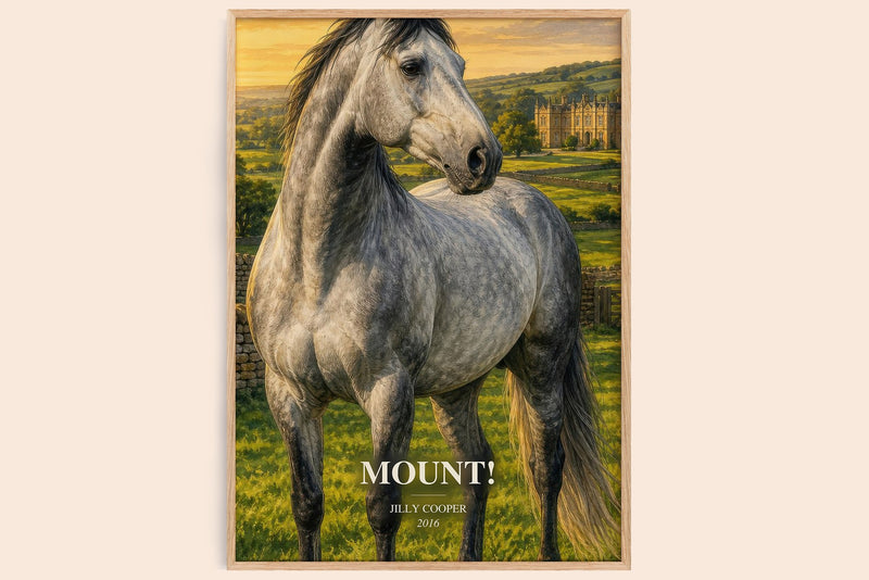 Mount! watercolour book poster by Jilly Cooper – framed literary art print