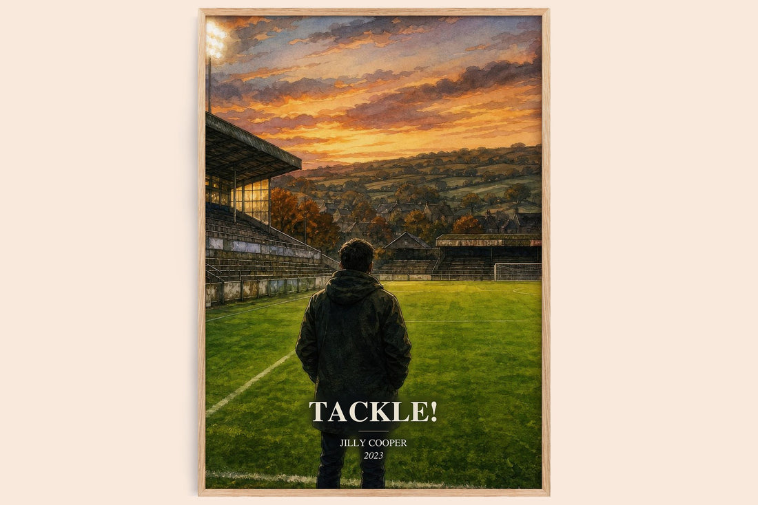 Tackle! watercolour book poster by Jilly Cooper – framed literary art print