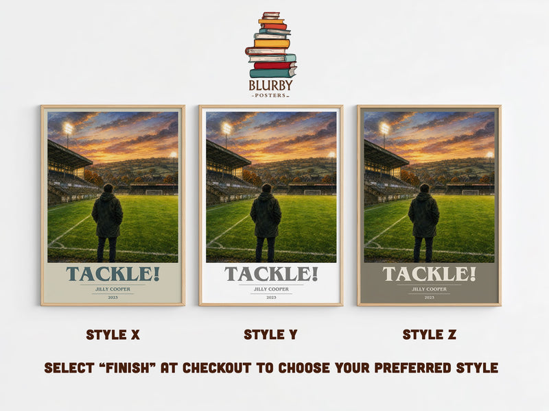 Tackle! book cover print in frame leaning in hallway – contemporary fiction wall art