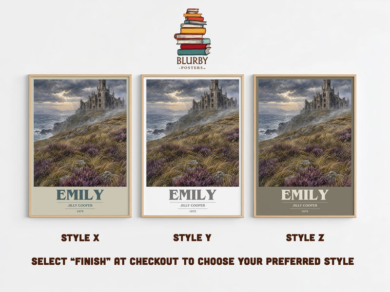 Emily book cover print in frame leaning in hallway – romance wall art