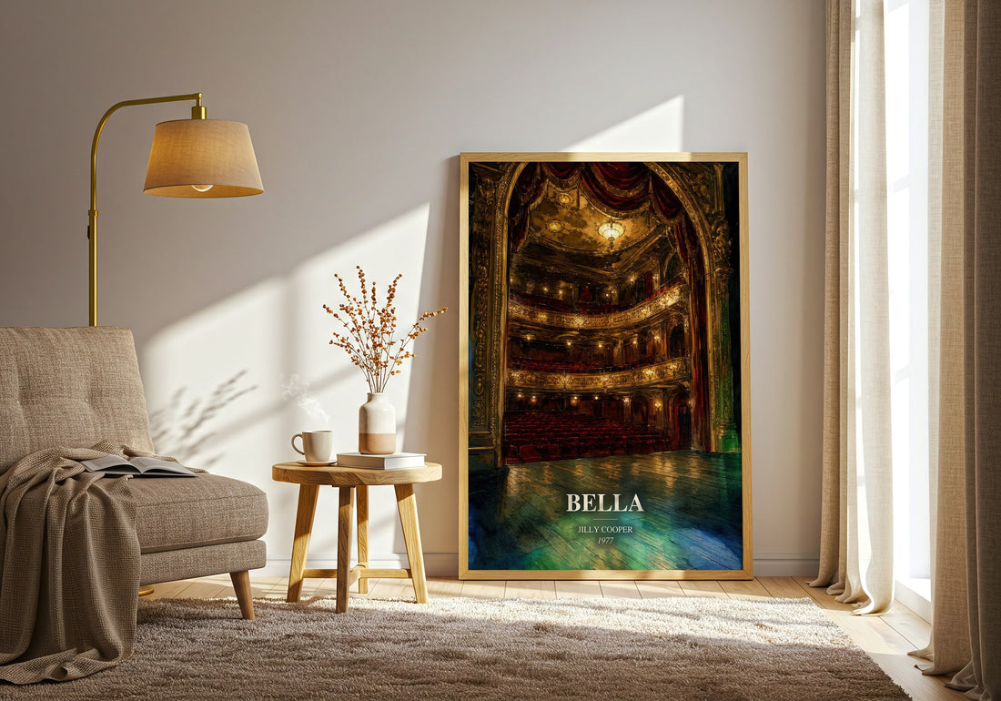 Bella watercolour print in frame leaning in hallway – romance wall art (mockup)