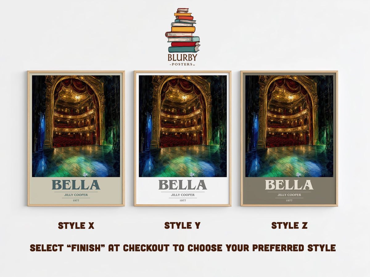 Bella book cover print in frame leaning in hallway – romance wall art (mockup)