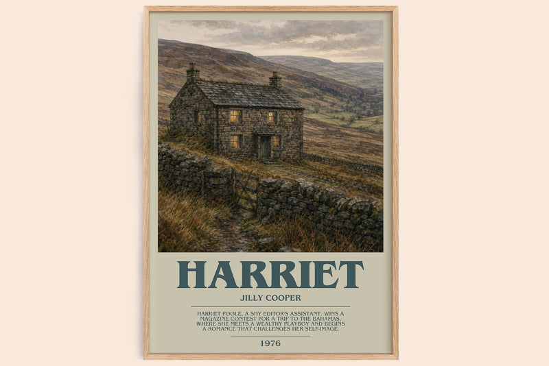 Harriet bookish book poster by Jilly Cooper – framed literary art print