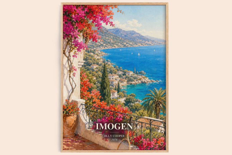 Imogen watercolour book poster by Jilly Cooper – framed literary art print