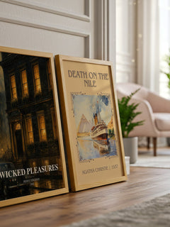 Wicked Pleasures watercolour print framed by window – literary home decor