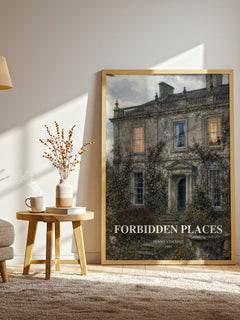 Forbidden Places watercolour print in frame leaning in hallway – contemporary fiction wall art