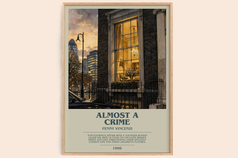 Almost a Crime bookish book poster by Penny Vincenzi – framed literary art print
