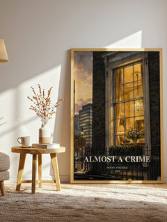 Almost a Crime watercolour print in frame leaning in hallway – contemporary fiction wall art