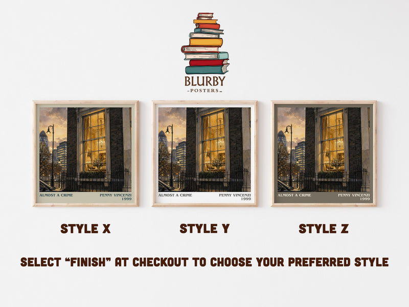 Almost a Crime literary print in frame leaning in hallway – contemporary fiction wall art