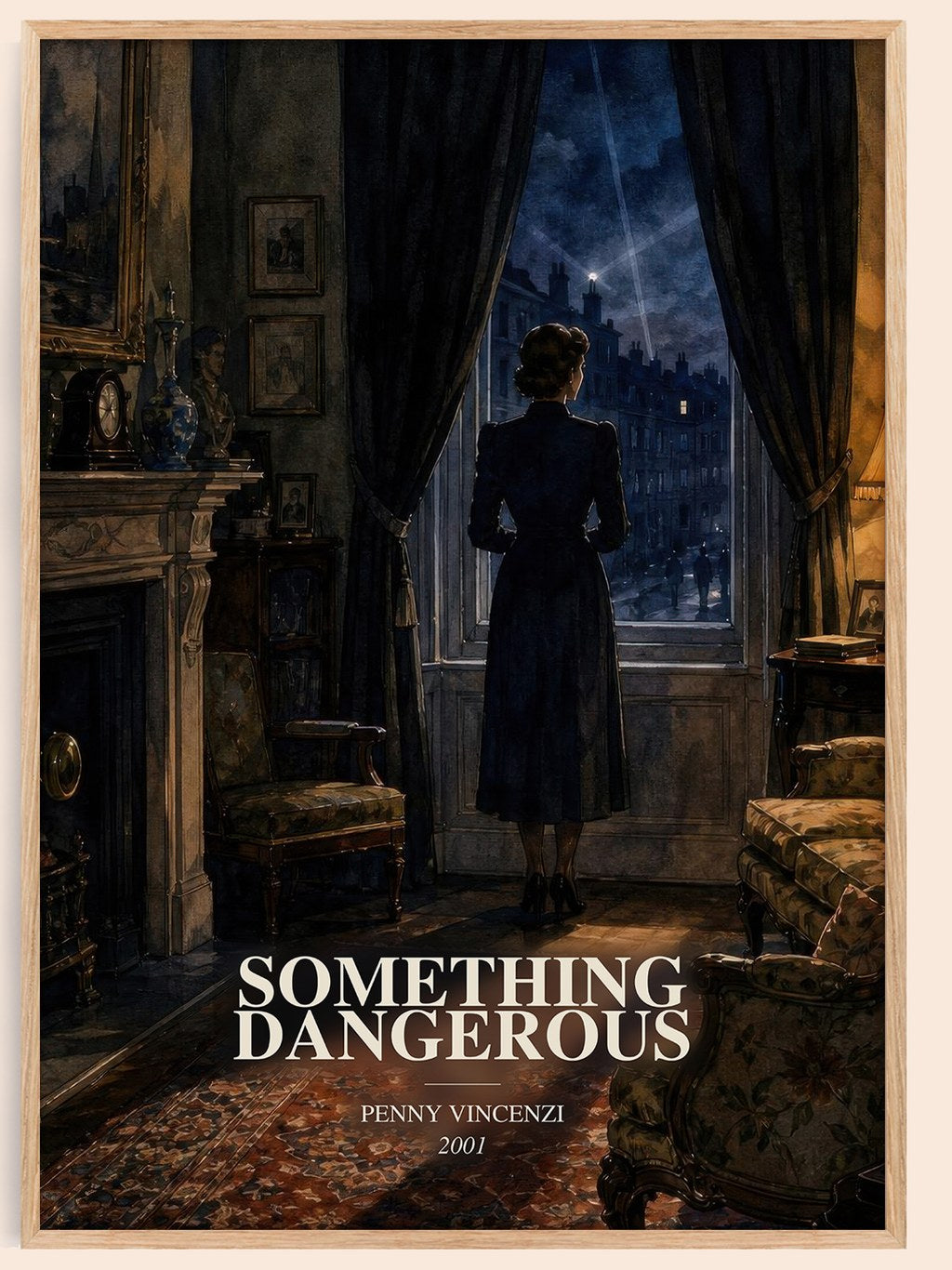 Something Dangerous watercolour book poster by Penny Vincenzi – framed literary art print