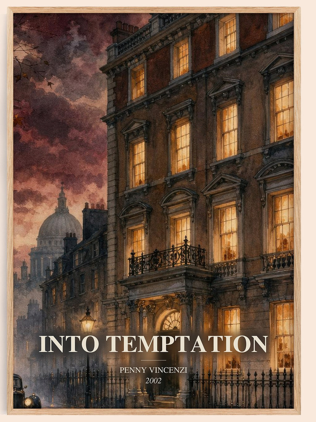Into Temptation watercolour book poster by Penny Vincenzi – framed literary art print
