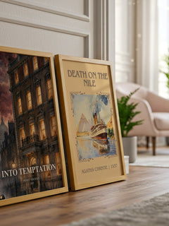 Into Temptation watercolour print framed by window – literary home decor