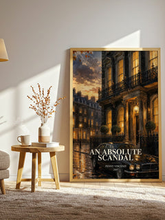 An Absolute Scandal watercolour print in frame leaning in hallway – contemporary fiction wall art