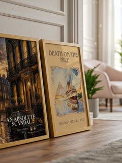 An Absolute Scandal watercolour print framed by window – literary home decor