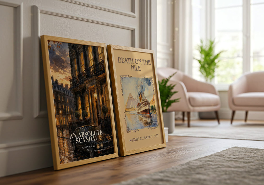 An Absolute Scandal watercolour print framed by window – literary home decor