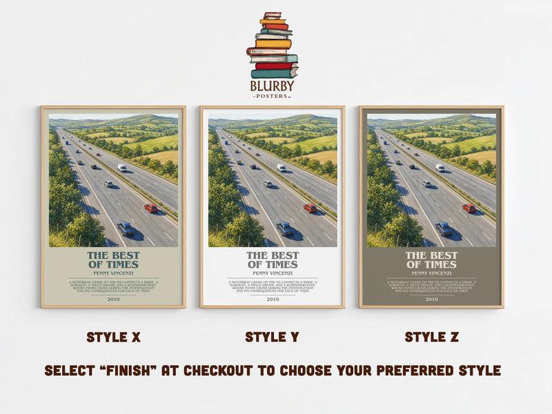 The Best of Times bookish print in frame leaning in hallway – contemporary fiction wall art