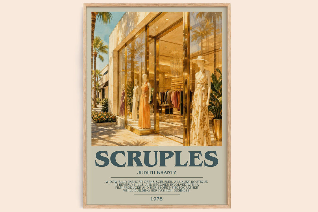 Scruples bookish book poster by Judith Krantz – framed literary art print