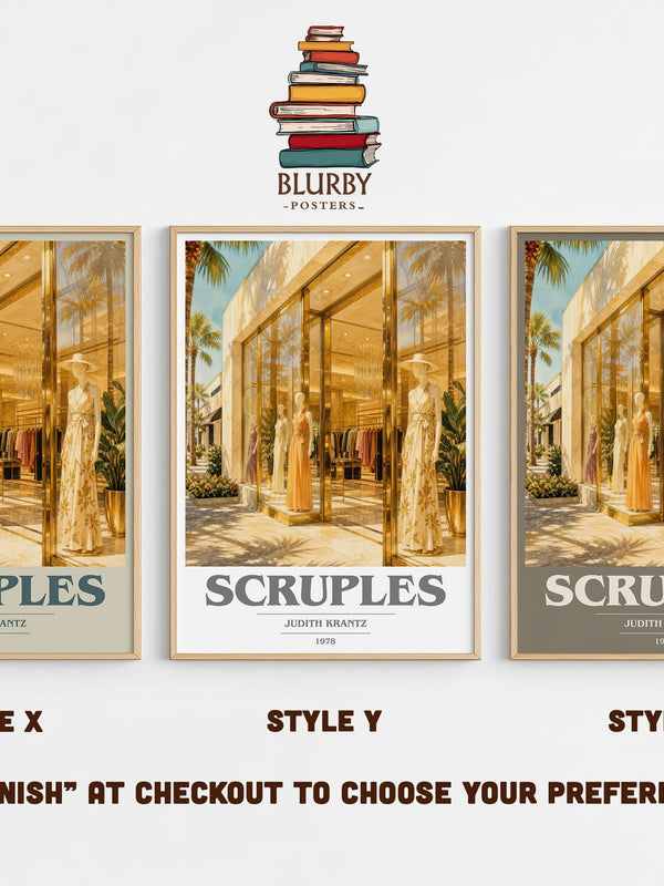 Scruples book cover print in frame leaning in hallway – romance wall art