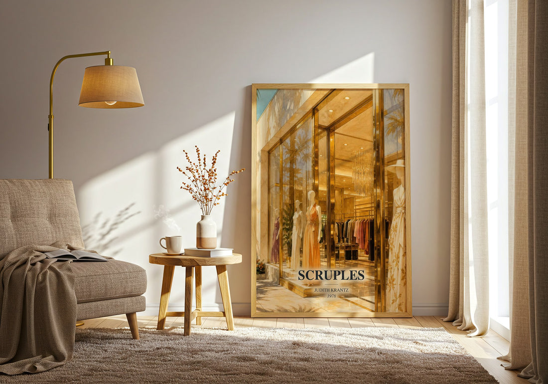 Scruples watercolour print in frame leaning in hallway – romance wall art (mockup)