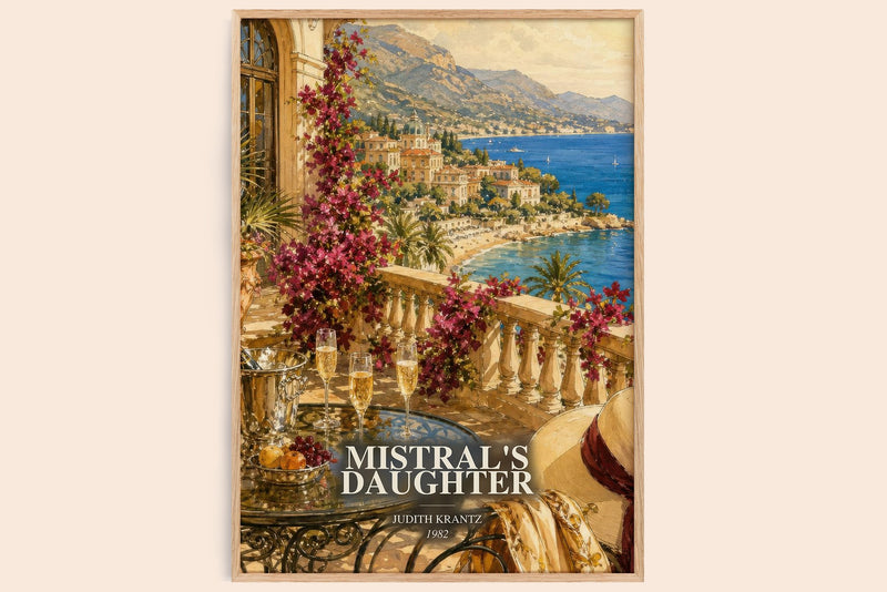 Mistral's Daughter watercolour book poster by Judith Krantz – framed literary art print
