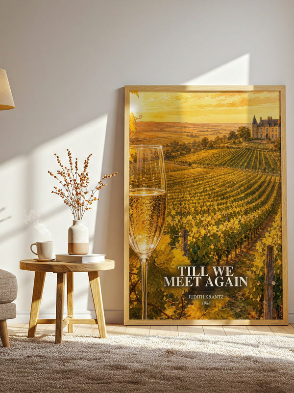 Till We Meet Again watercolour print in frame leaning in hallway – romance wall art