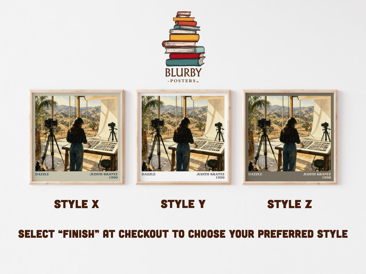 Dazzle literary print in frame leaning in hallway – contemporary fiction wall art (mockup)