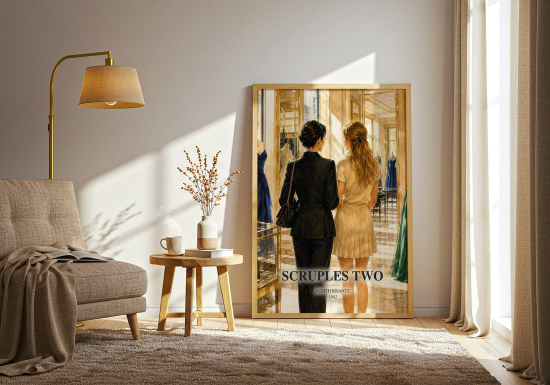 Scruples Two watercolour print in frame leaning in hallway – romance wall art (mockup)